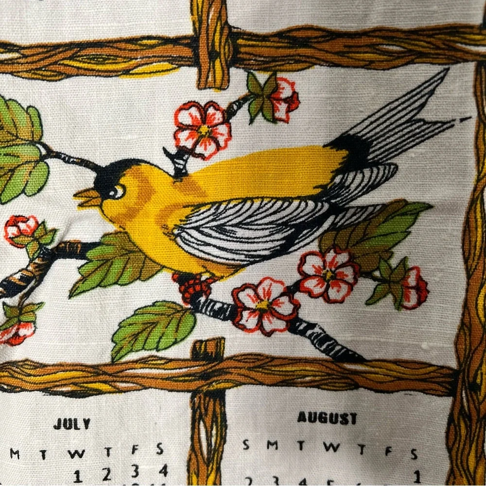 VTG Linen Calendar Wall Hanging Tea Towel 1974 and 1981 CottageCore Arts & Craft